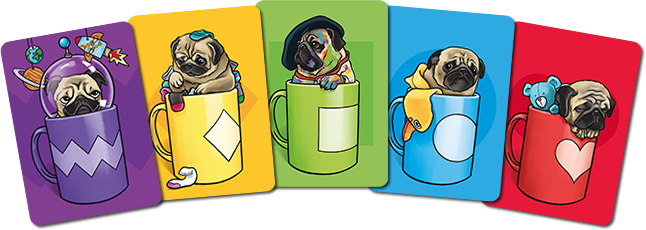 Five different coloured mug cards